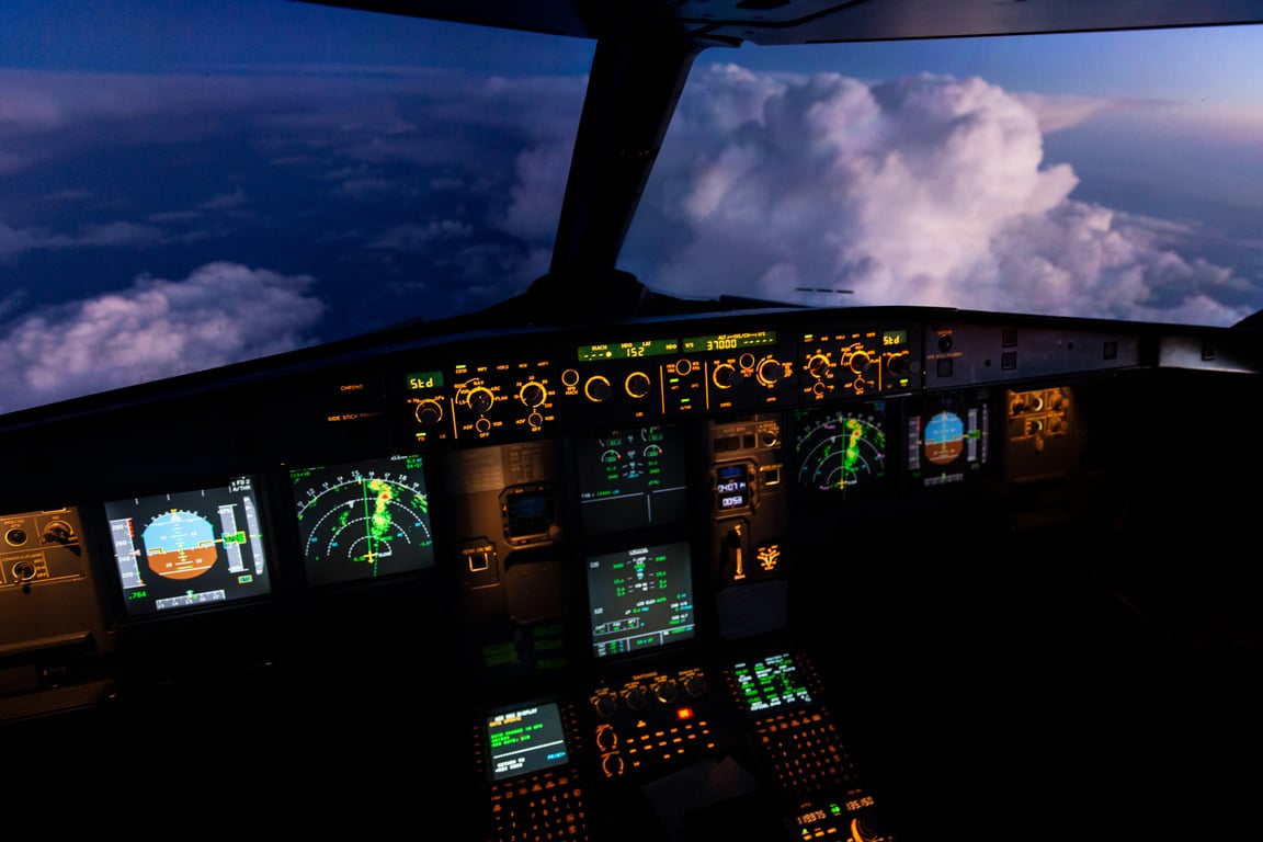 Airbus 320 Flightdeck at Sunset Inflight